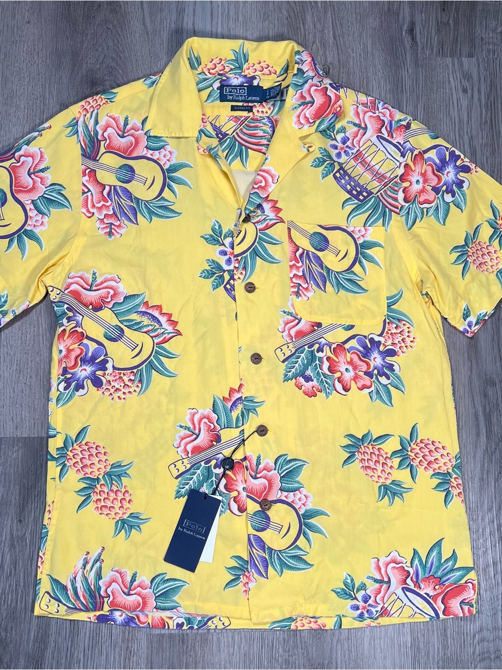 New Polo Ralph Lauren Hawaiian Camp Shirt Mens S Pineapple Tropical Yellow Rayon - Picture 2 of 9